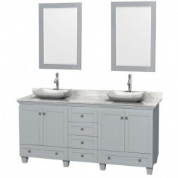 72 inch Double Bathroom Vanity in Oyster Gray, White Carrera Marble Countertop, Avalon White Carrera Marble Sinks, and 24 inch