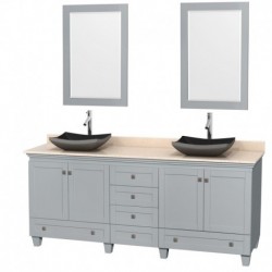 80 inch Double Bathroom Vanity in Oyster Gray, Ivory Marble Countertop, Altair Black Granite Sinks, and 24 inch Mirrors