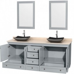 80 inch Double Bathroom Vanity in Oyster Gray, Ivory Marble Countertop, Altair Black Granite Sinks, and 24 inch Mirrors
