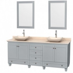 80 inch Double Bathroom Vanity in Oyster Gray, Ivory Marble Countertop, Avalon Ivory Marble Sinks, and 24 inch Mirrors