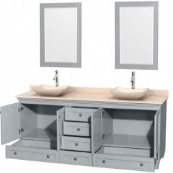 80 inch Double Bathroom Vanity in Oyster Gray, Ivory Marble Countertop, Avalon Ivory Marble Sinks, and 24 inch Mirrors