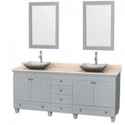 80 inch Double Bathroom Vanity in Oyster Gray, Ivory Marble Countertop, Avalon White Carrera Marble Sinks, and 24 inch Mirrors