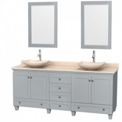 80 inch Double Bathroom Vanity in Oyster Gray, Ivory Marble Countertop, Arista Ivory Marble Sinks, and 24 inch Mirrors