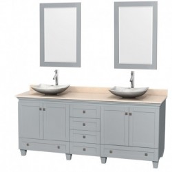 80 inch Double Bathroom Vanity in Oyster Gray, Ivory Marble Countertop, Arista White Carrera Marble Sinks, and 24 inch Mirrors