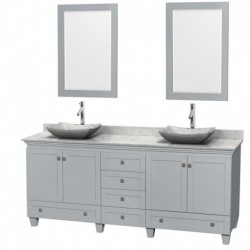 80 inch Double Bathroom Vanity in Oyster Gray, White Carrera Marble Countertop, Avalon White Carrera Marble Sinks, and 24 inch