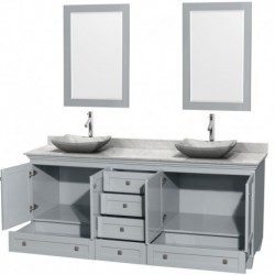 80 inch Double Bathroom Vanity in Oyster Gray, White Carrera Marble Countertop, Avalon White Carrera Marble Sinks, and 24 inch