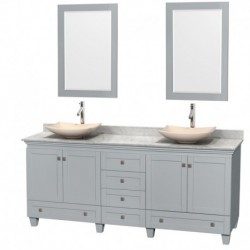 80 inch Double Bathroom Vanity in Oyster Gray, White Carrera Marble Countertop, Arista Ivory Marble Sinks, and 24 inch Mirrors