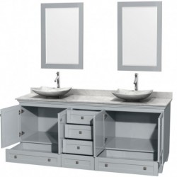 80 inch Double Bathroom Vanity in Oyster Gray, White Carrera Marble Countertop, Arista White Carrera Marble Sinks, and 24 inch