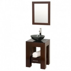 22 inch Single Bathroom Vanity in Espresso, Smoke Glass Countertop, Smoke Glass Sink, and 22 inch Mirror