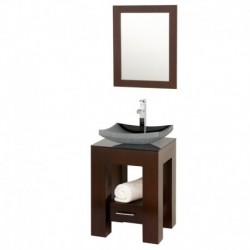 22 inch Single Bathroom Vanity in Espresso, Smoke Glass Countertop, Altair Black Granite Sink, and 22 inch Mirror