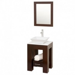 22 inch Single Bathroom Vanity in Espresso, White Man-Made Stone Countertop, Pyra White Porcelain Sink, and 22 inch Mirror