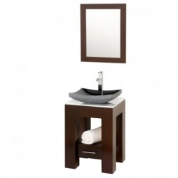 22 inch Single Bathroom Vanity in Espresso, White Man-Made Stone Countertop, Altair Black Granite Sink, and 22 inch Mirror