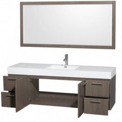 72 inch Single Bathroom Vanity in Gray Oak, Acrylic Resin Countertop, Integrated Sink, and 70 inch Mirror