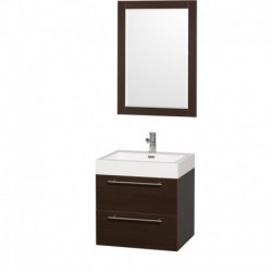 24 inch Single Bathroom Vanity in Espresso with Acrylic Resin Top, Integrated Sink, and 24 inch Mirror