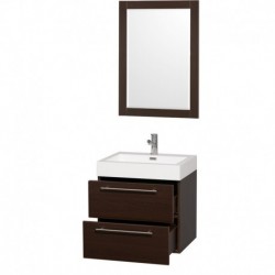 24 inch Single Bathroom Vanity in Espresso with Acrylic Resin Top, Integrated Sink, and 24 inch Mirror