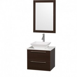 24 inch Single Bathroom Vanity in Espresso with White Man-Made Stone Top with White Porcelain Sink, and 24 inch Mirror