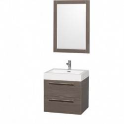 24 inch Single Bathroom Vanity in Gray Oak with Acrylic Resin Top, Integrated Sink, and 24 inch Mirror