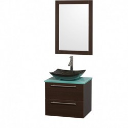 24 inch Single Bathroom Vanity in Espresso, Green Glass Countertop, Arista Black Granite Sink, and 24 inch Mirror