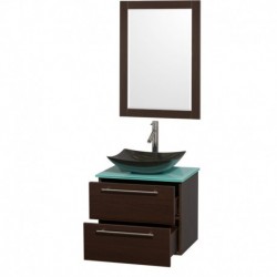 24 inch Single Bathroom Vanity in Espresso, Green Glass Countertop, Arista Black Granite Sink, and 24 inch Mirror