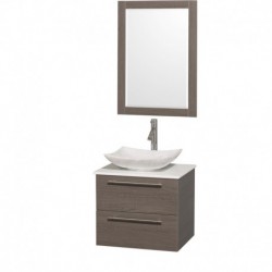 24 inch Single Bathroom Vanity in Gray Oak, White Man-Made Stone Countertop, Arista White Carrera Marble Sink, and 24 inch Mirr