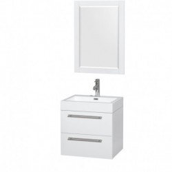 24 inch Single Bathroom Vanity in Glossy White, Acrylic Resin Countertop, Integrated Sink, and 24 inch Mirror