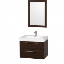 30 inch Single Bathroom Vanity in Espresso with Acrylic Resin Top, Integrated Sink, and 24 inch Mirror