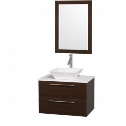 30 inch Single Bathroom Vanity in Espresso with White Man-Made Stone Top with White Porcelain Sink, and 24 inch Mirror