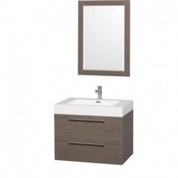 30 inch Single Bathroom Vanity in Gray Oak with Acrylic Resin Top, Integrated Sink, and 24 inch Mirror