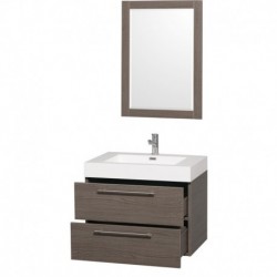 30 inch Single Bathroom Vanity in Gray Oak with Acrylic Resin Top, Integrated Sink, and 24 inch Mirror