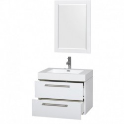 30 inch Single Bathroom Vanity in Glossy White, Acrylic Resin Countertop, Integrated Sink, and 24 inch Mirror
