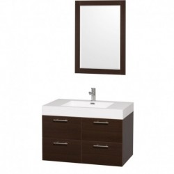 36 inch Single Bathroom Vanity in Espresso with Acrylic Resin Top, Integrated Sink, and 24 inch Mirror