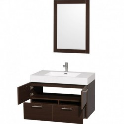 36 inch Single Bathroom Vanity in Espresso with Acrylic Resin Top, Integrated Sink, and 24 inch Mirror