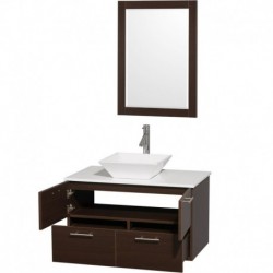 36 inch Single Bathroom Vanity in Espresso with White Man-Made Stone Top with White Porcelain Sink, and 24 inch Mirror