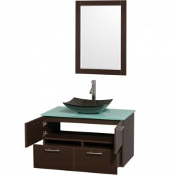 36 inch Single Bathroom Vanity in Espresso, Green Glass Countertop, Arista Black Granite Sink, and 24 inch Mirror