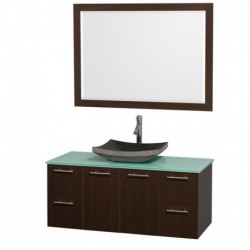48 inch Single Bathroom Vanity in Espresso with Green Glass Top with Black Granite Sink, and 46 inch Mirror