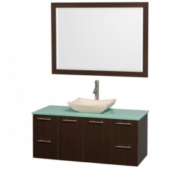 48 inch Single Bathroom Vanity in Espresso with Green Glass Top with Ivory Marble Sink, and 46 inch Mirror