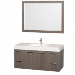 48 inch Single Bathroom Vanity in Gray Oak with Acrylic Resin Top and Integrated Sink, and 46 inch Mirror