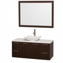 48 inch Single Bathroom Vanity in Espresso, White Man-Made Stone Countertop, Arista White Carrera Marble Sink, and 46 inch Mirr