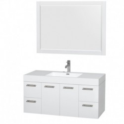 48 inch Single Bathroom Vanity in Glossy White, Acrylic Resin Countertop, Integrated Sink, and 46 inch Mirror
