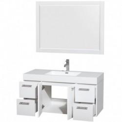48 inch Single Bathroom Vanity in Glossy White, Acrylic Resin Countertop, Integrated Sink, and 46 inch Mirror