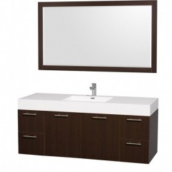 60 inch Single Bathroom Vanity in Espresso with Acrylic Resin Top, Integrated Sink, and 58 inch Mirror