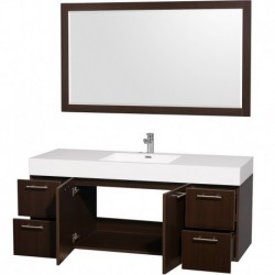 60 inch Single Bathroom Vanity in Espresso with Acrylic Resin Top, Integrated Sink, and 58 inch Mirror