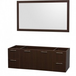 60 inch Double Bathroom Vanity in Espresso with White Man-Made Stone Top with Bone Porcelain Sinks, and 58 inch Mirror