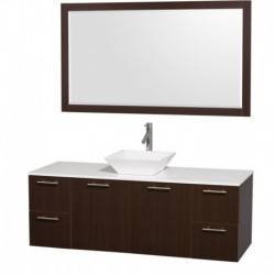 60 inch Single Bathroom Vanity in Espresso with White Man-Made Stone Top with White Porcelain Sink, and 58 inch Mirror