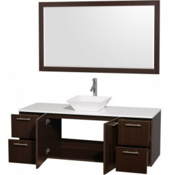 60 inch Single Bathroom Vanity in Espresso with White Man-Made Stone Top with White Porcelain Sink, and 58 inch Mirror