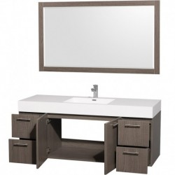 60 inch Single Bathroom Vanity in Gray Oak with Acrylic Resin Top, Integrated Sink, and 58 inch Mirror