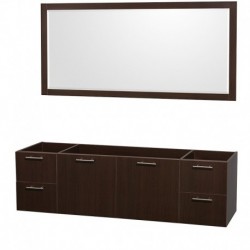 72 inch Double Bathroom Vanity in Espresso with Green Glass Top with Black Granite Sinks, and 70 inch Mirror