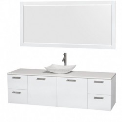 72 inch Single Bathroom Vanity in Glossy White, White Man-Made Stone Countertop, Arista White Carrera Marble Sink, and 70 inch