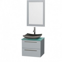 24 inch Single Bathroom Vanity in Dove Gray, Green Glass Countertop, Altair Black Granite Sink, and 24 inch Mirror