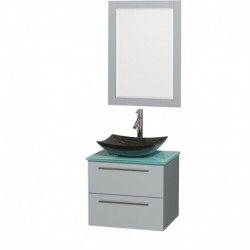 24 inch Single Bathroom Vanity in Dove Gray, Green Glass Countertop, Arista Black Granite Sink, and 24 inch Mirror